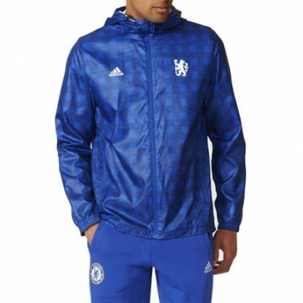 Adidas Vintage Rare Chelsea Anthem Hooded Nylon Glanz Jacket Blue White Small